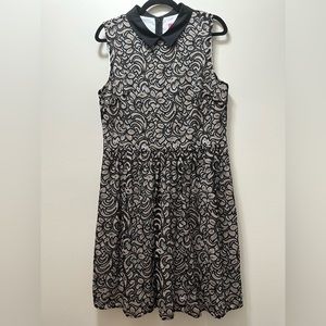 NWOT Betsey Johnson Lace Peter Pan Collar Dress Black & Gold - 14